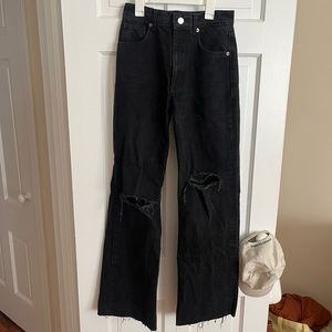 Zara wide leg distressed black jeans
